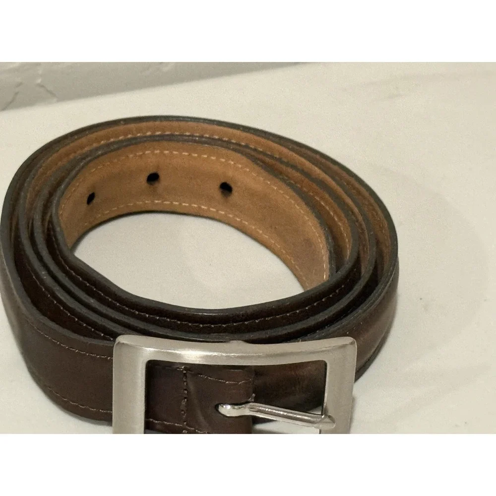 Vintage Brown Leather Dress Belt 38 Men Paneled Casual Silver Large Buckle 45